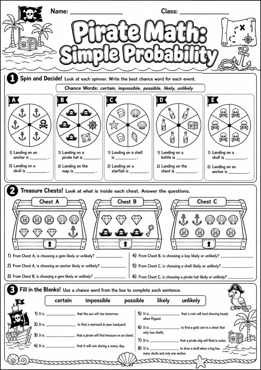 Pirate Math: Position and Direction Worksheet Pack page 7 printable Pirate Math preview