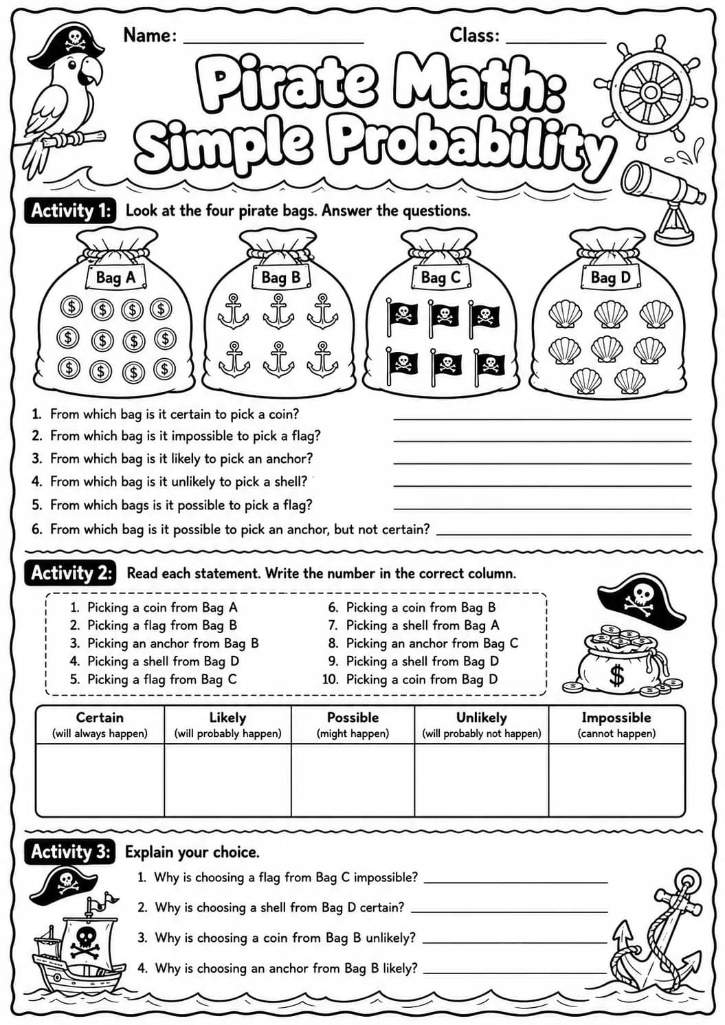 Pirate Math: Position and Direction Worksheet Pack page 8 printable Pirate Math preview