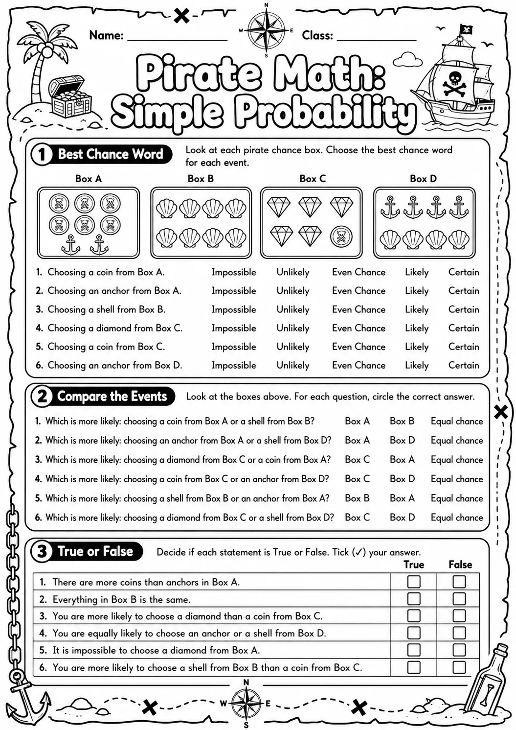 Pirate Math: Position and Direction Worksheet Pack page 9 printable Pirate Math preview