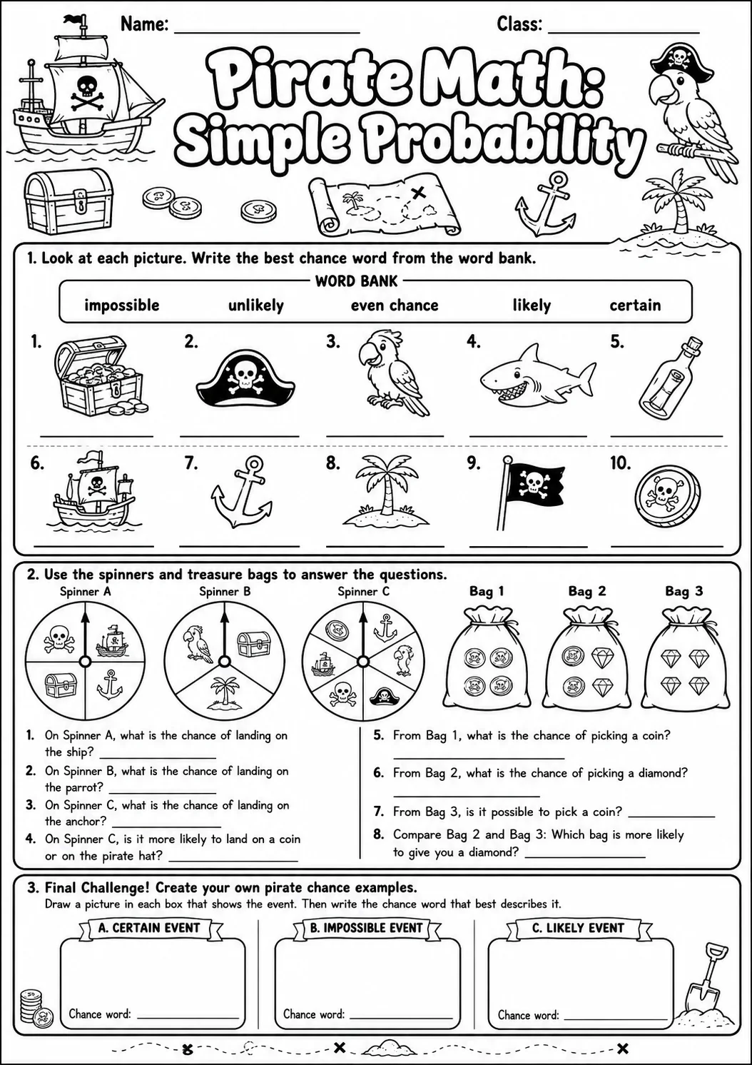 Pirate Math: Position and Direction Worksheet Pack page 10 printable Pirate Math preview