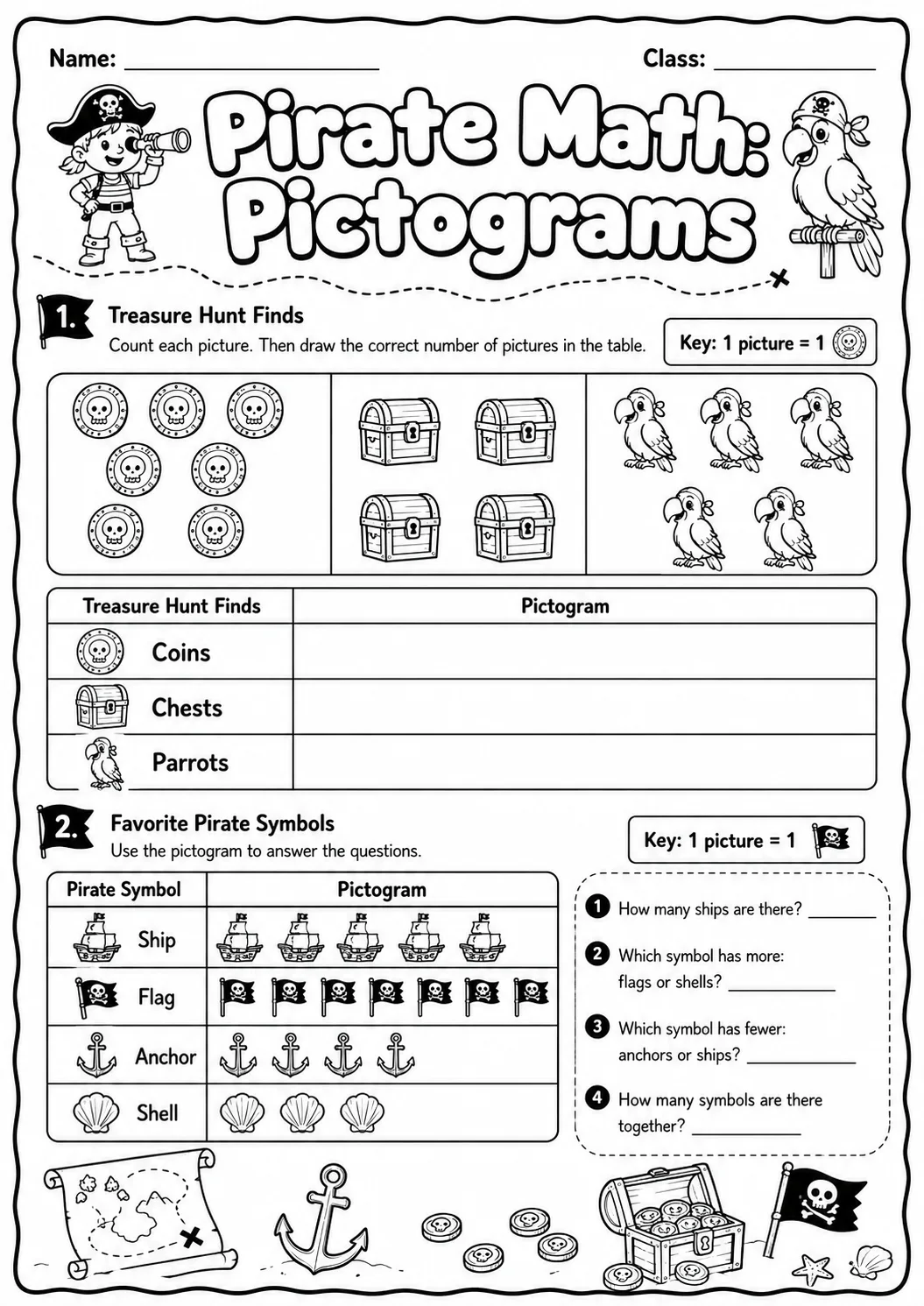 Pirate Math: Position and Direction Worksheet Pack printable Pirate Math worksheet preview from KiwiBee