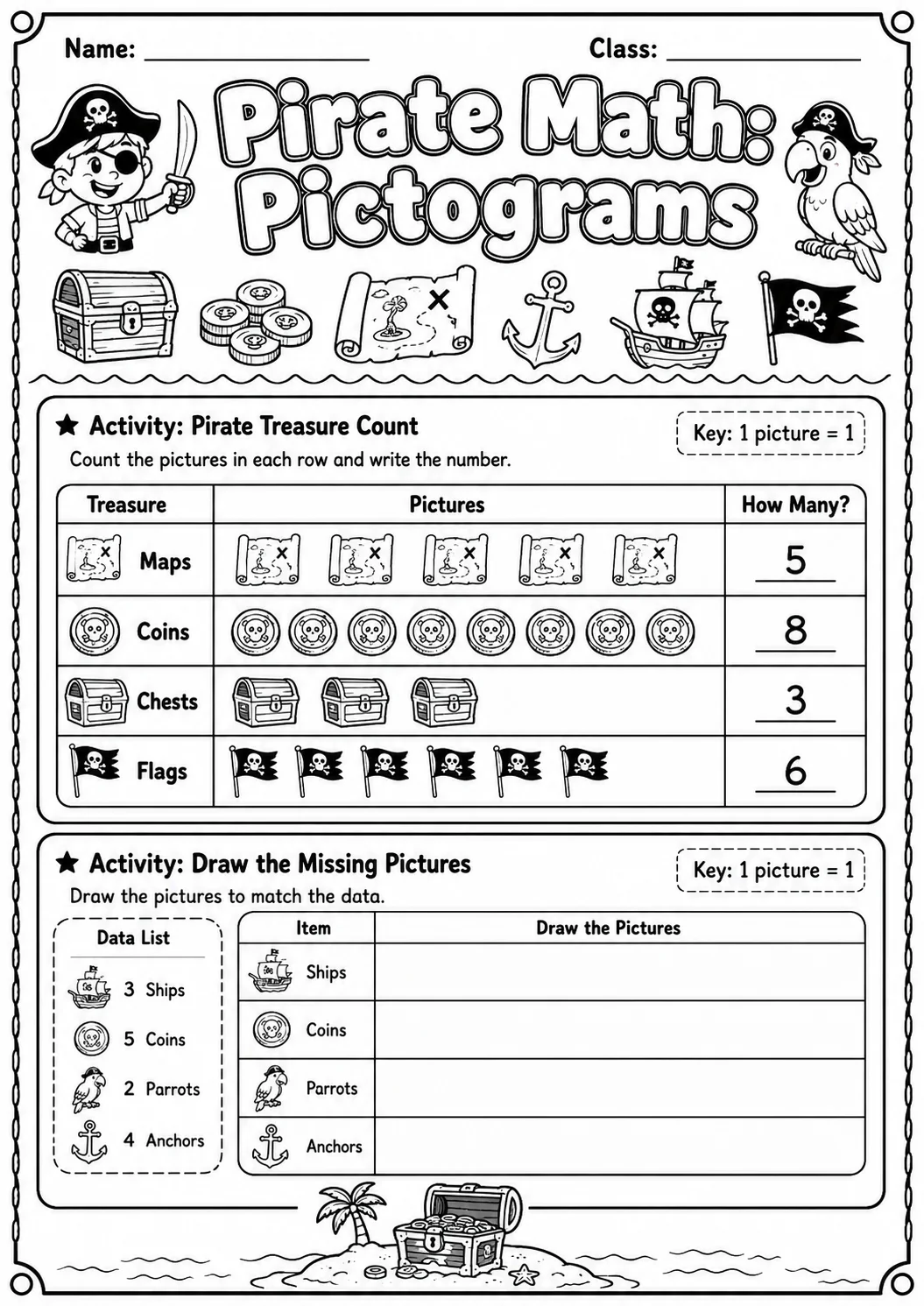 Pirate Math: Position and Direction Worksheet Pack page 2 printable Pirate Math preview