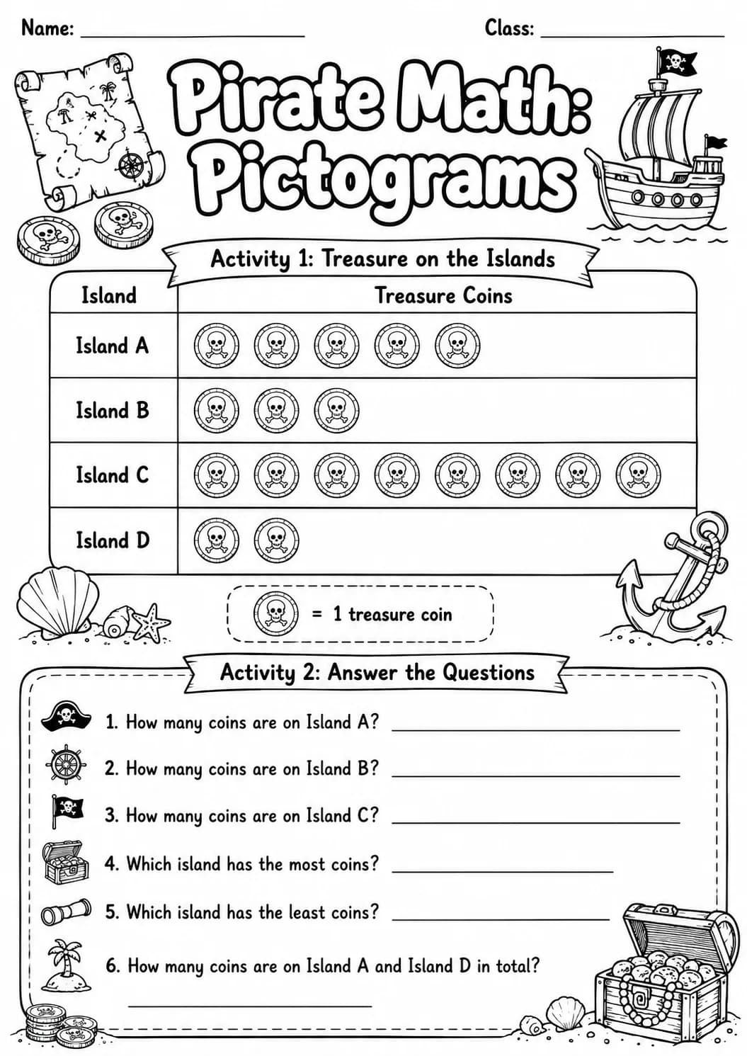 Pirate Math: Position and Direction Worksheet Pack page 3 printable Pirate Math preview
