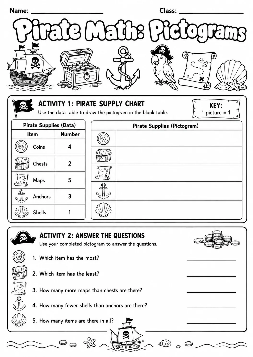 Pirate Math: Position and Direction Worksheet Pack page 4 printable Pirate Math preview