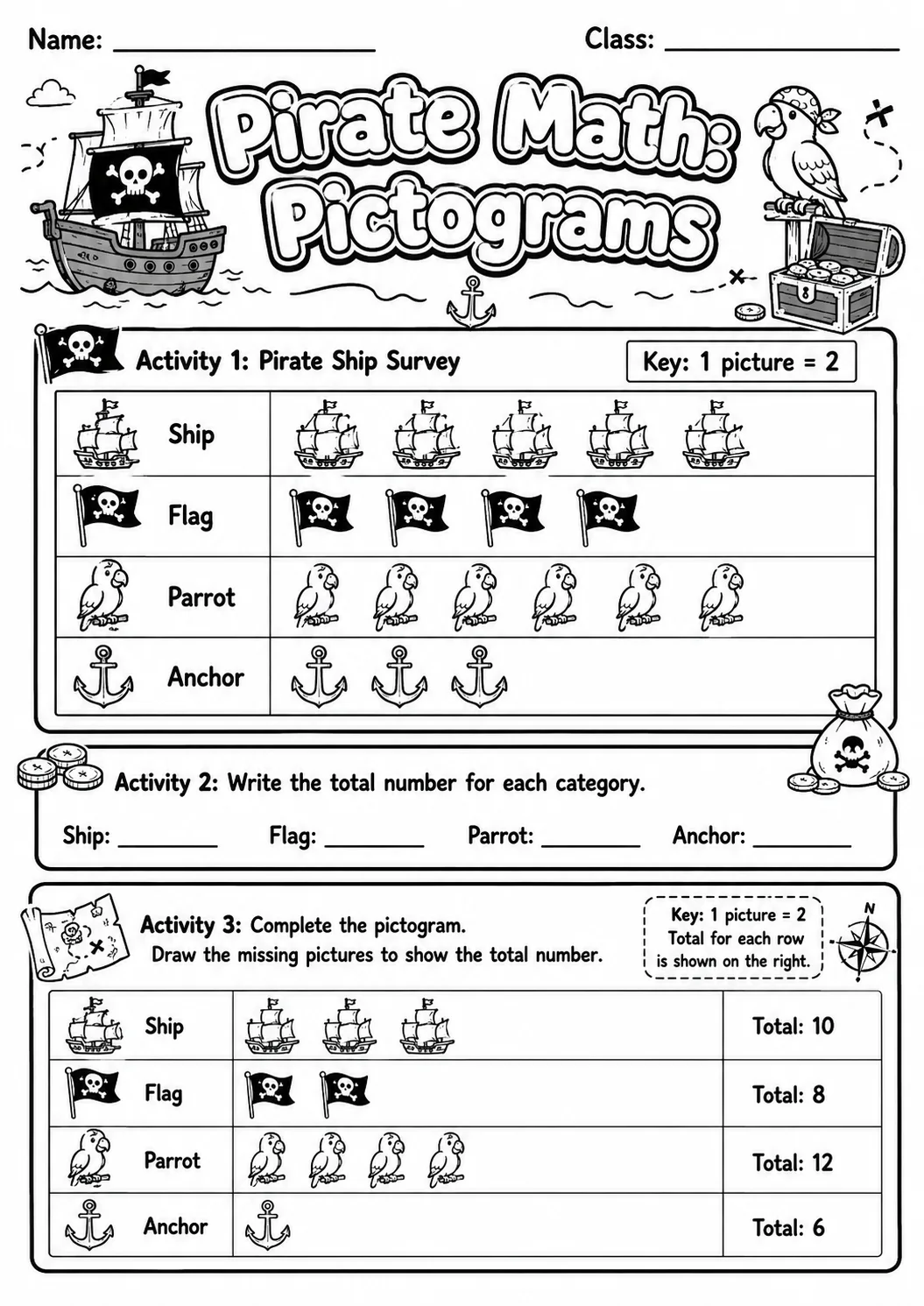 Pirate Math: Position and Direction Worksheet Pack page 5 printable Pirate Math preview
