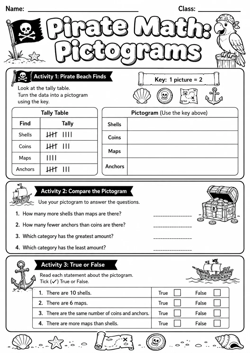 Pirate Math: Position and Direction Worksheet Pack page 6 printable Pirate Math preview