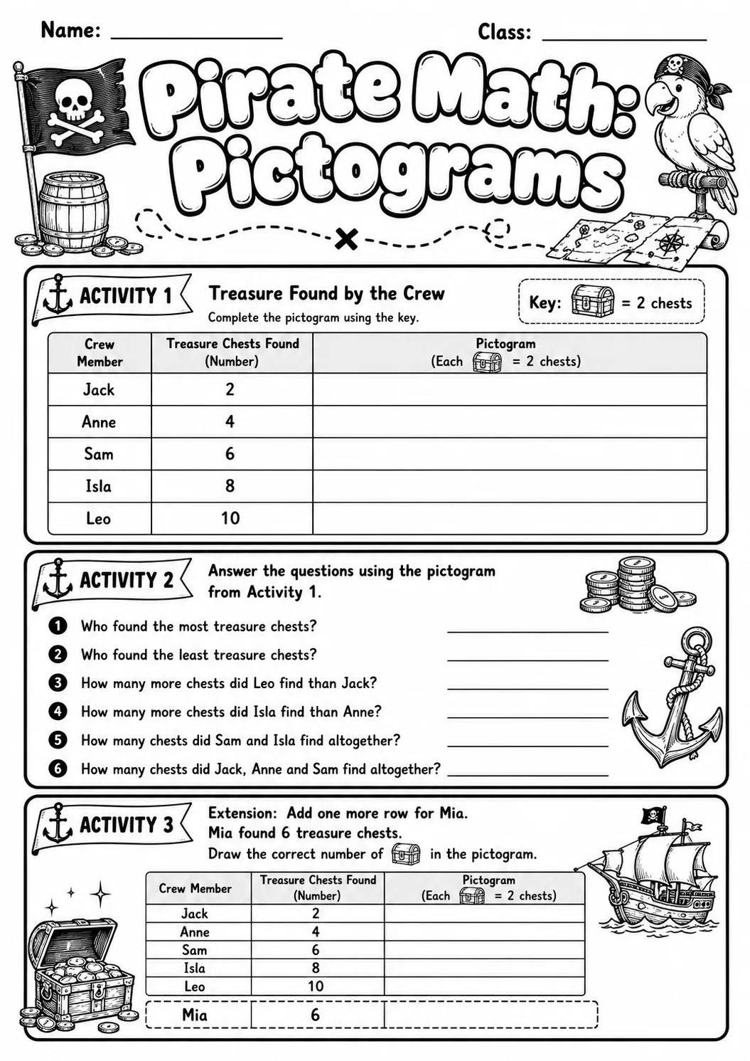 Pirate Math: Position and Direction Worksheet Pack page 7 printable Pirate Math preview
