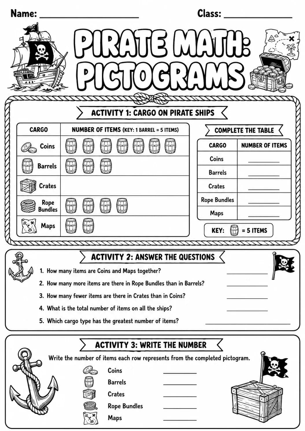 Pirate Math: Position and Direction Worksheet Pack page 8 printable Pirate Math preview