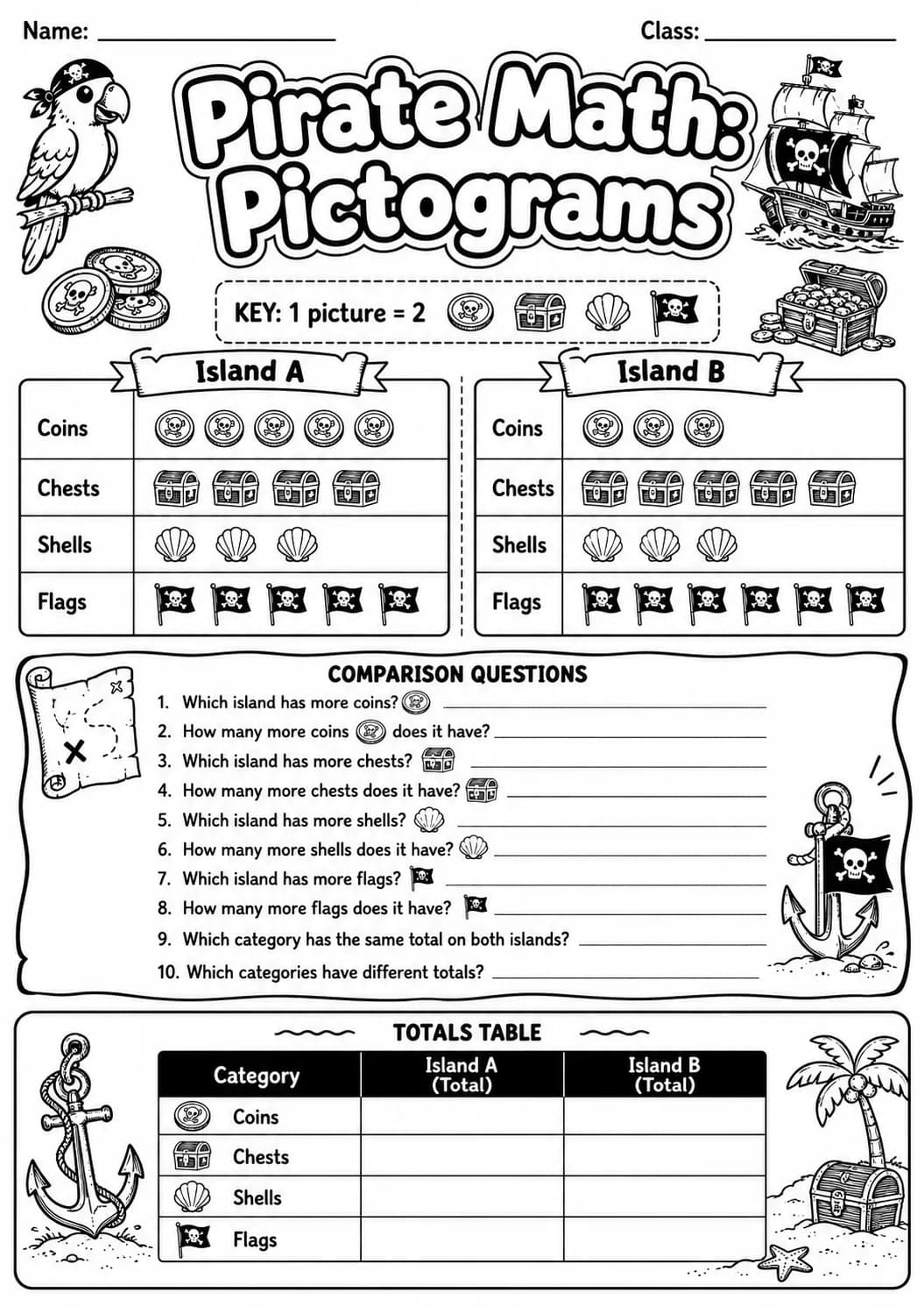 Pirate Math: Position and Direction Worksheet Pack page 9 printable Pirate Math preview