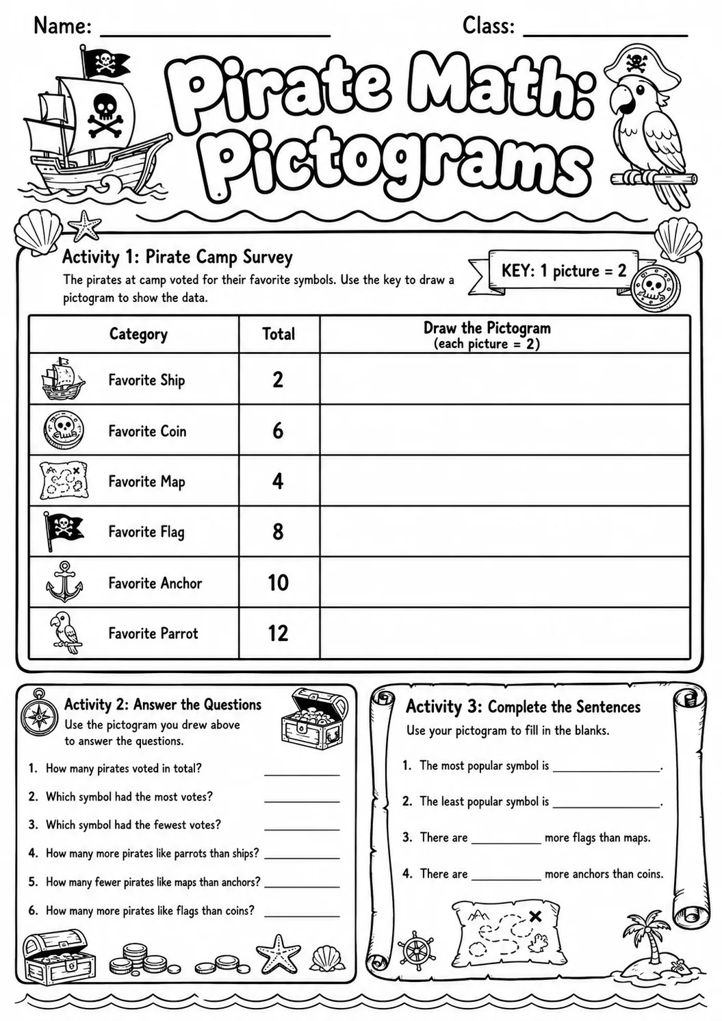 Pirate Math: Position and Direction Worksheet Pack page 10 printable Pirate Math preview