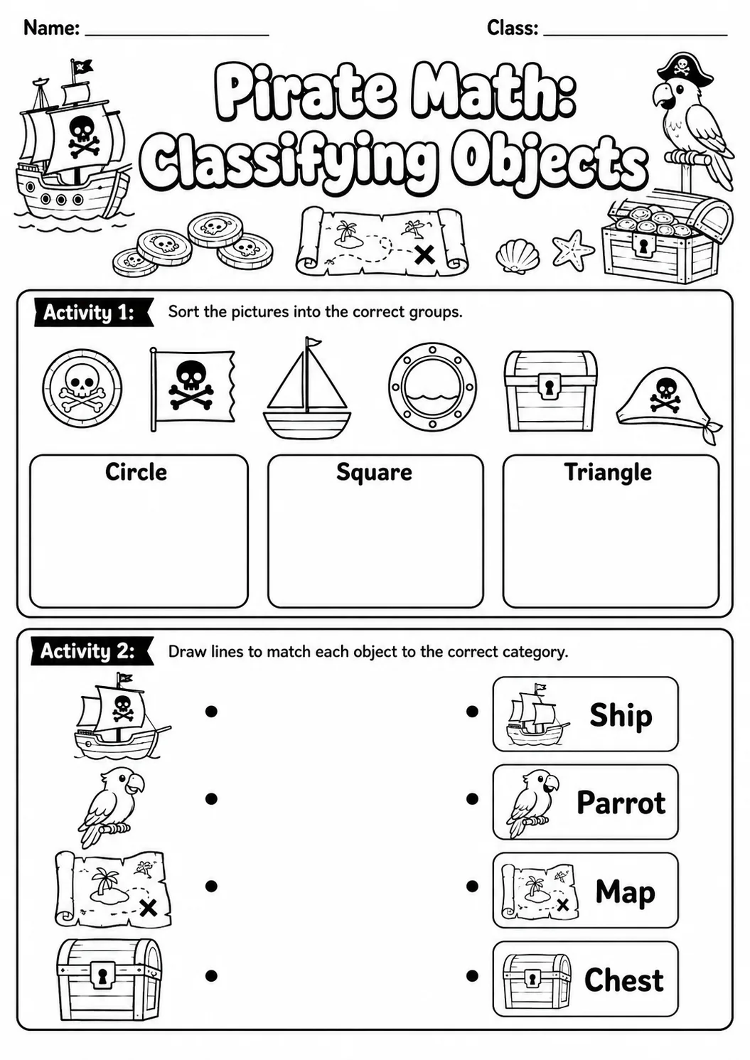Pirate Math: Position and Direction Worksheet Pack page 2 printable Pirate Math preview