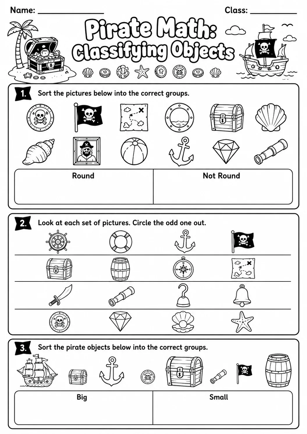 Pirate Math: Position and Direction Worksheet Pack page 4 printable Pirate Math preview