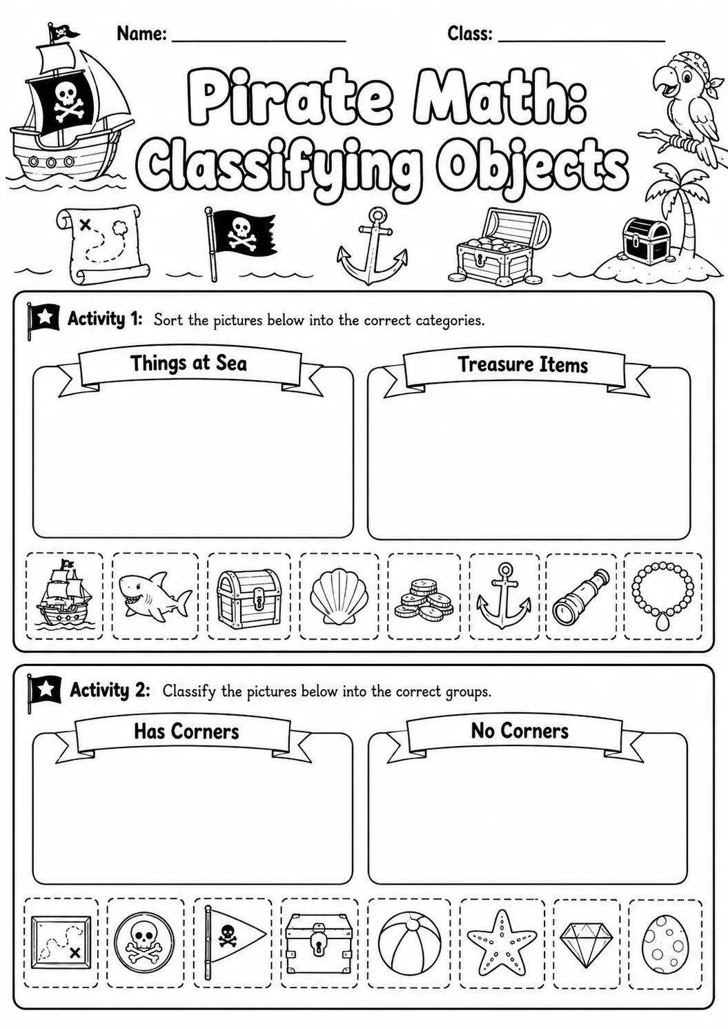 Pirate Math: Position and Direction Worksheet Pack page 5 printable Pirate Math preview