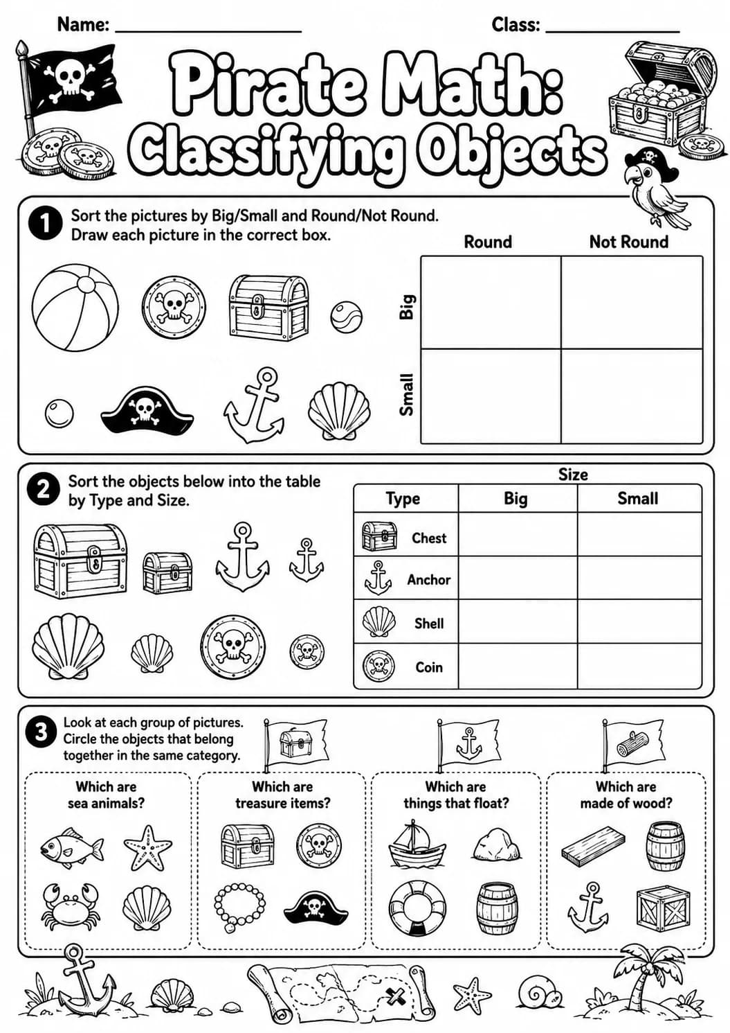 Pirate Math: Position and Direction Worksheet Pack page 7 printable Pirate Math preview