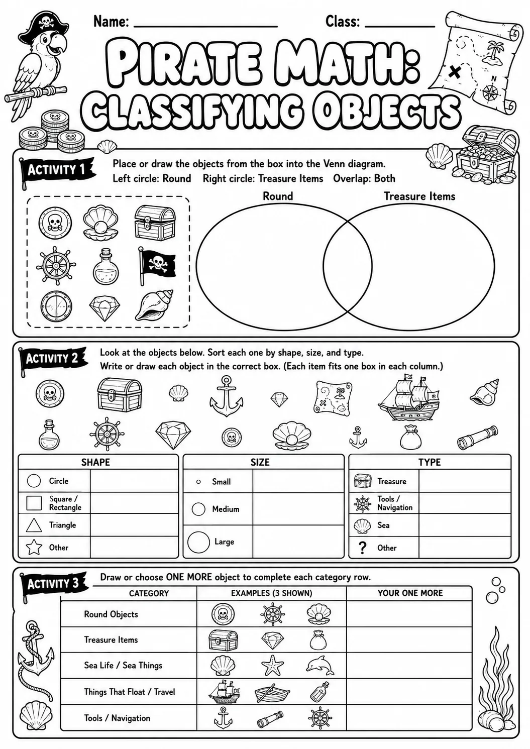 Pirate Math: Position and Direction Worksheet Pack page 8 printable Pirate Math preview