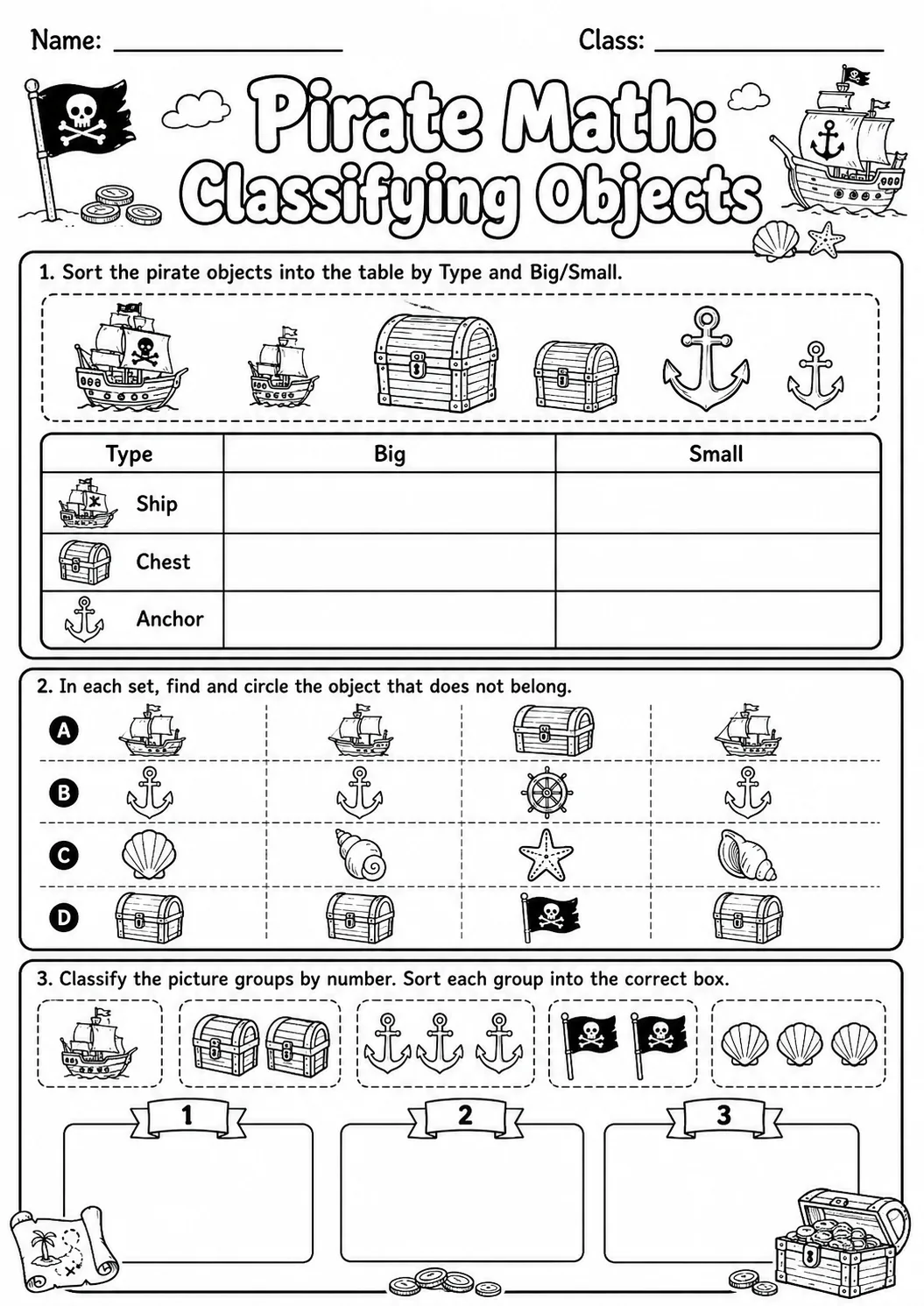 Pirate Math: Position and Direction Worksheet Pack page 9 printable Pirate Math preview