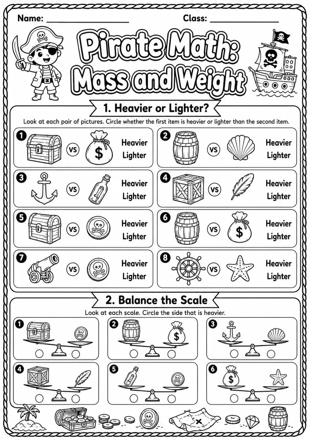 Pirate Math: Position and Direction Worksheet Pack page 3 printable Pirate Math preview