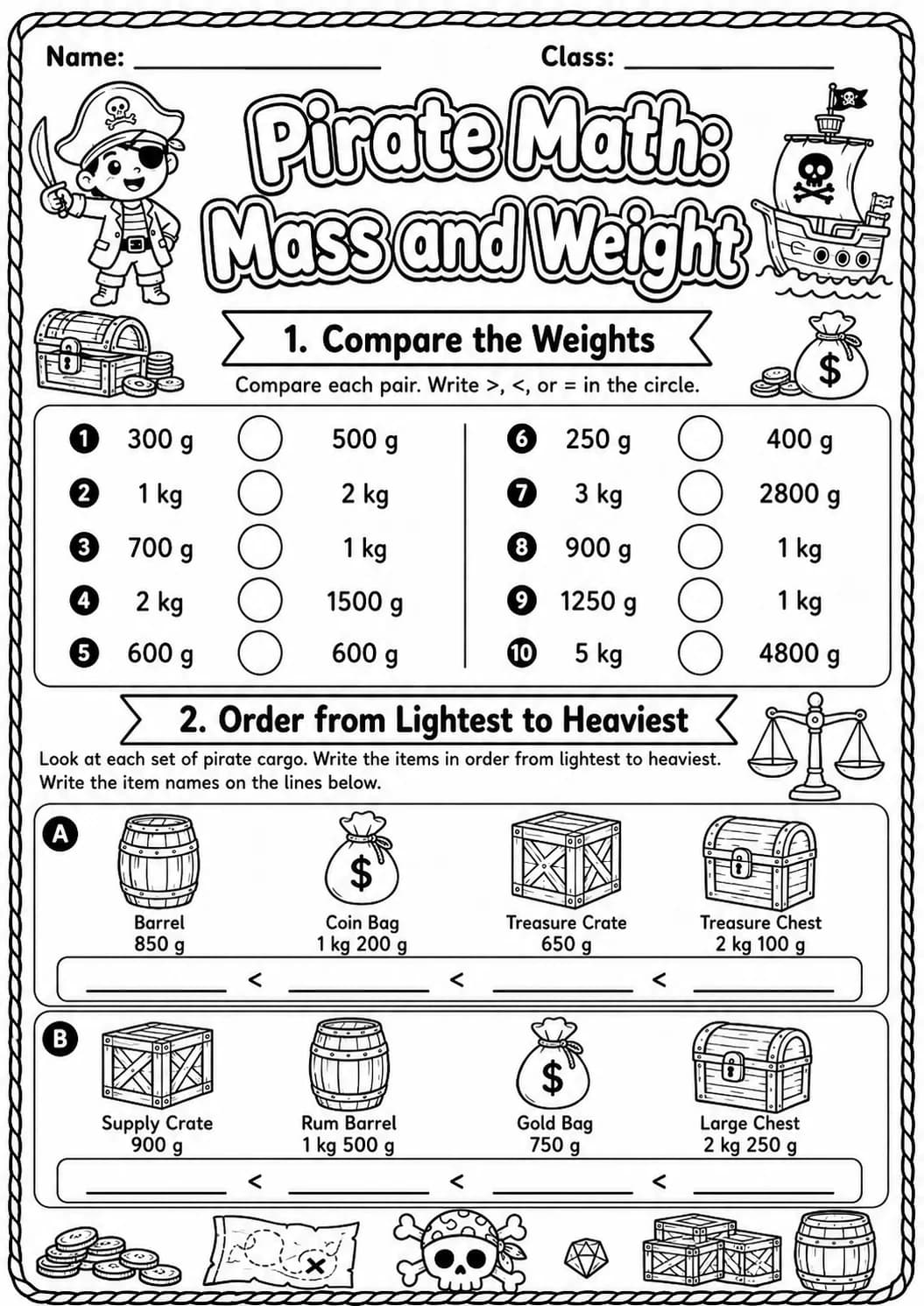 Pirate Math: Position and Direction Worksheet Pack page 4 printable Pirate Math preview