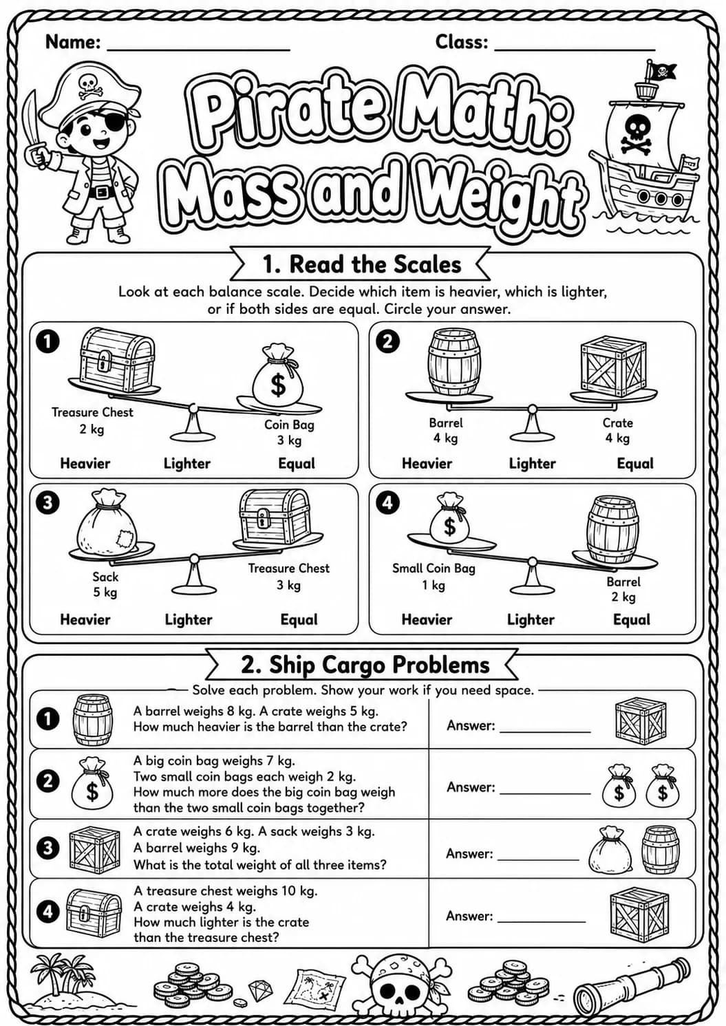 Pirate Math: Position and Direction Worksheet Pack page 6 printable Pirate Math preview