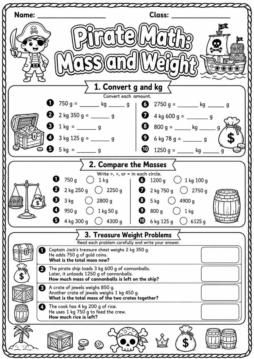 Pirate Math: Position and Direction Worksheet Pack page 7 printable Pirate Math preview
