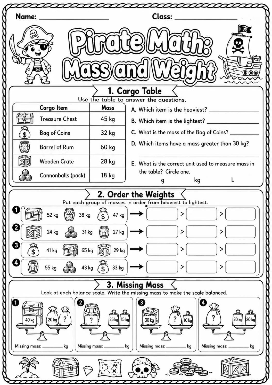 Pirate Math: Position and Direction Worksheet Pack page 8 printable Pirate Math preview