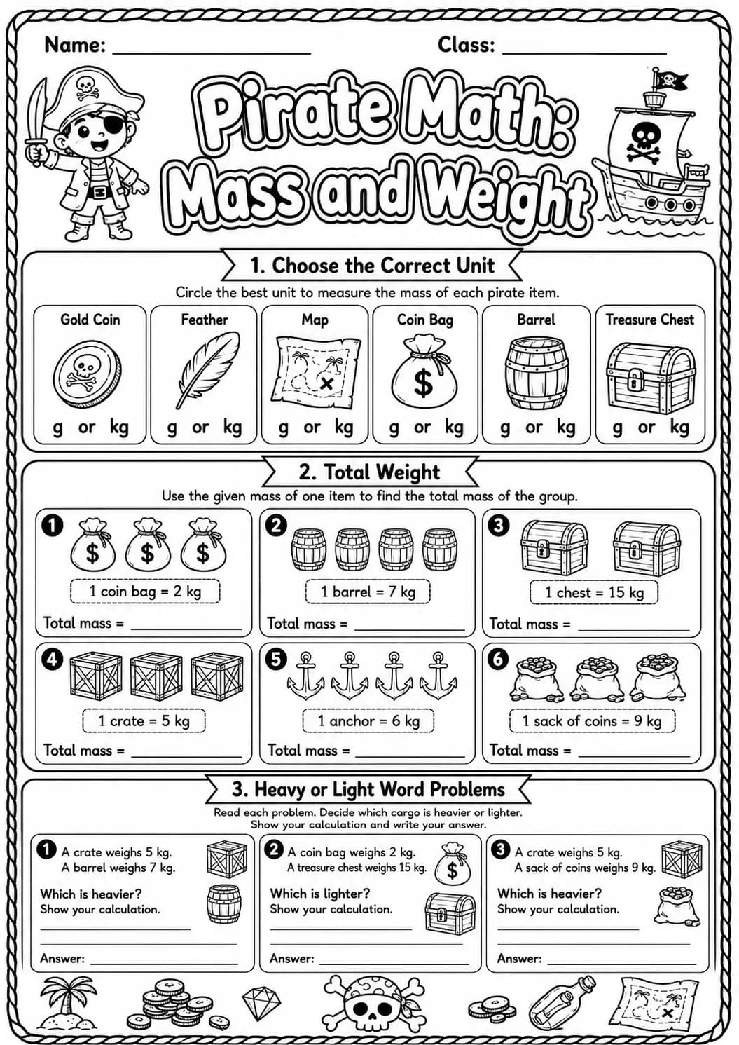 Pirate Math: Position and Direction Worksheet Pack page 9 printable Pirate Math preview