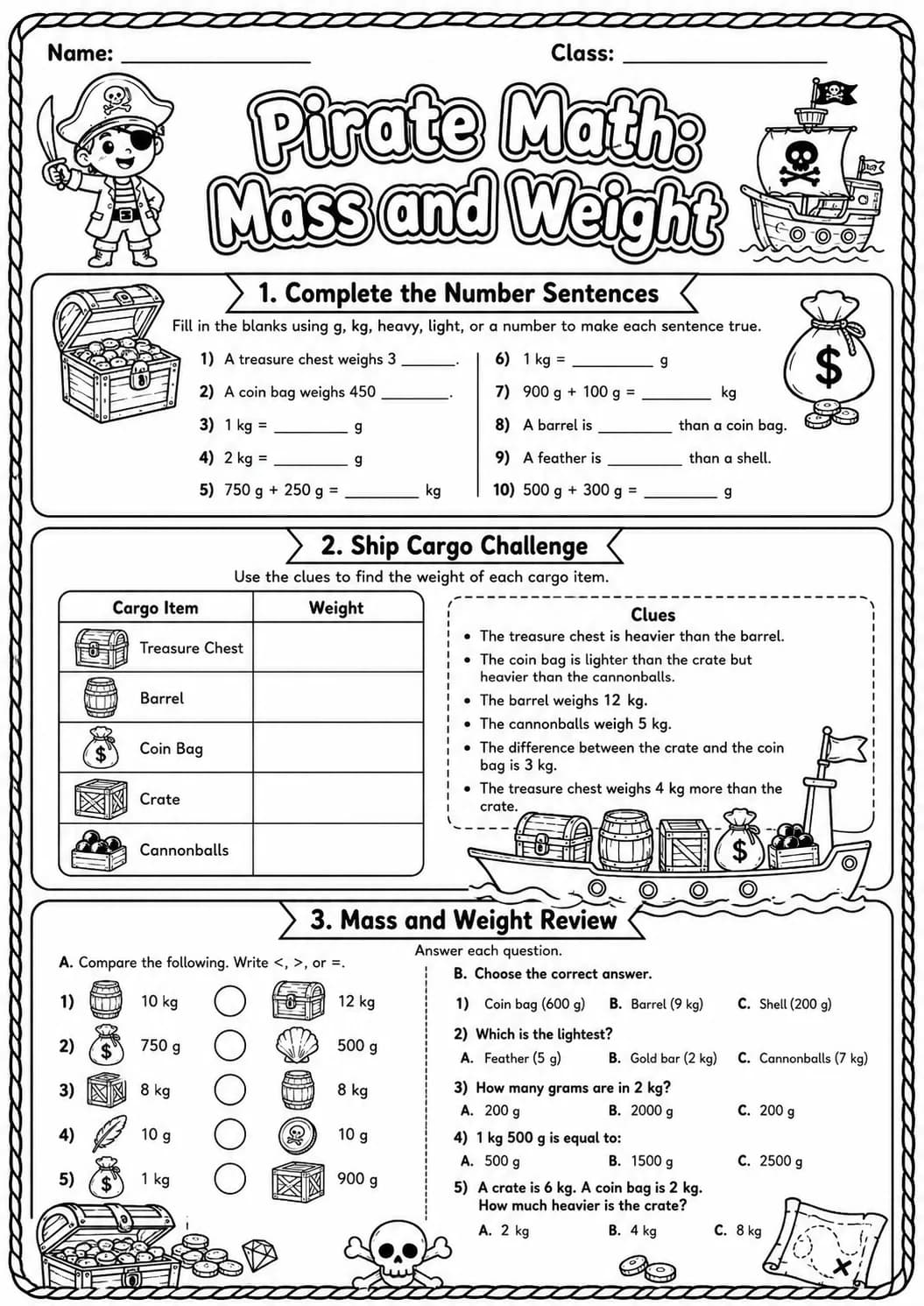 Pirate Math: Position and Direction Worksheet Pack page 10 printable Pirate Math preview