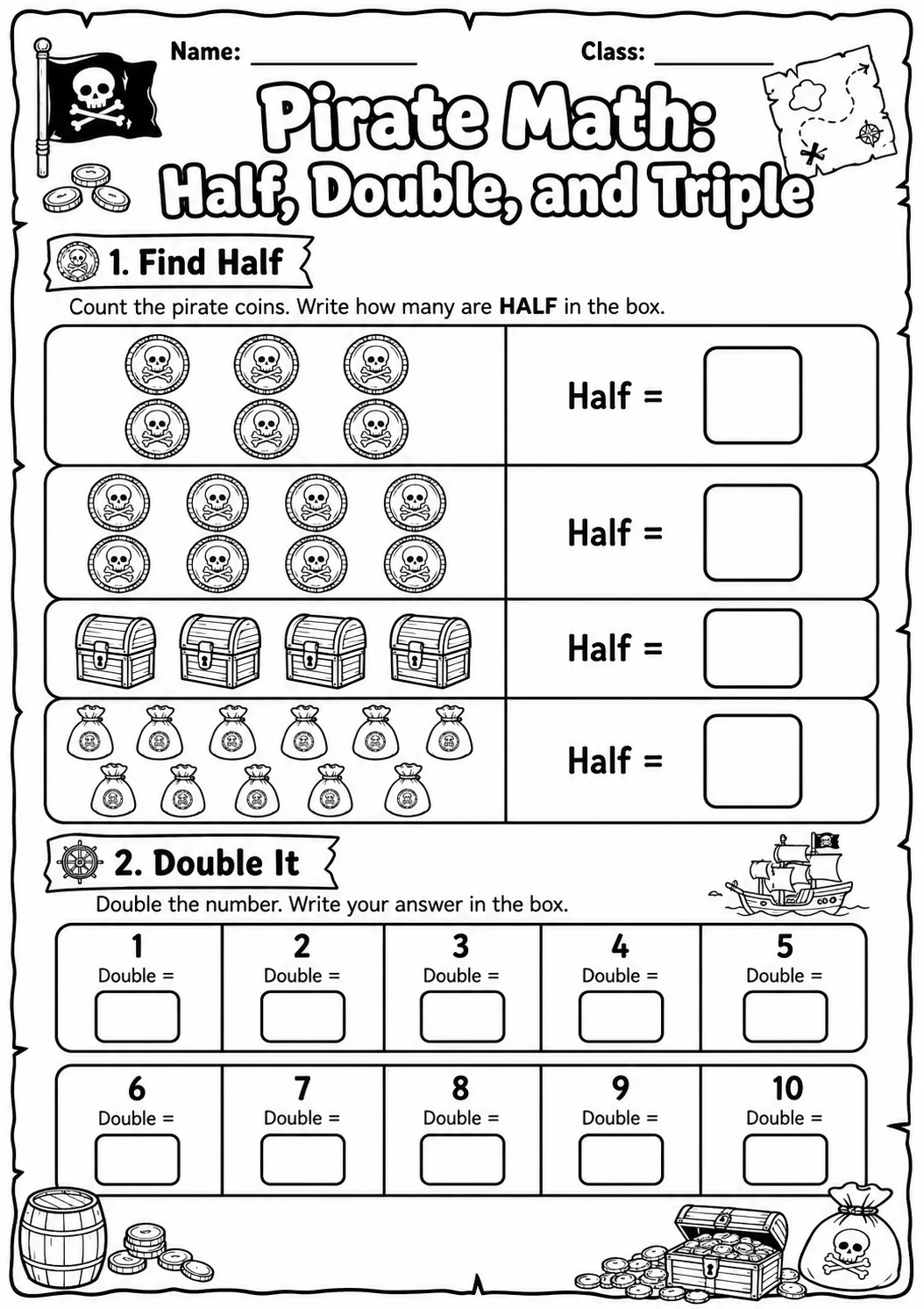 Pirate Math: Position and Direction Worksheet Pack printable Pirate Math worksheet preview from KiwiBee