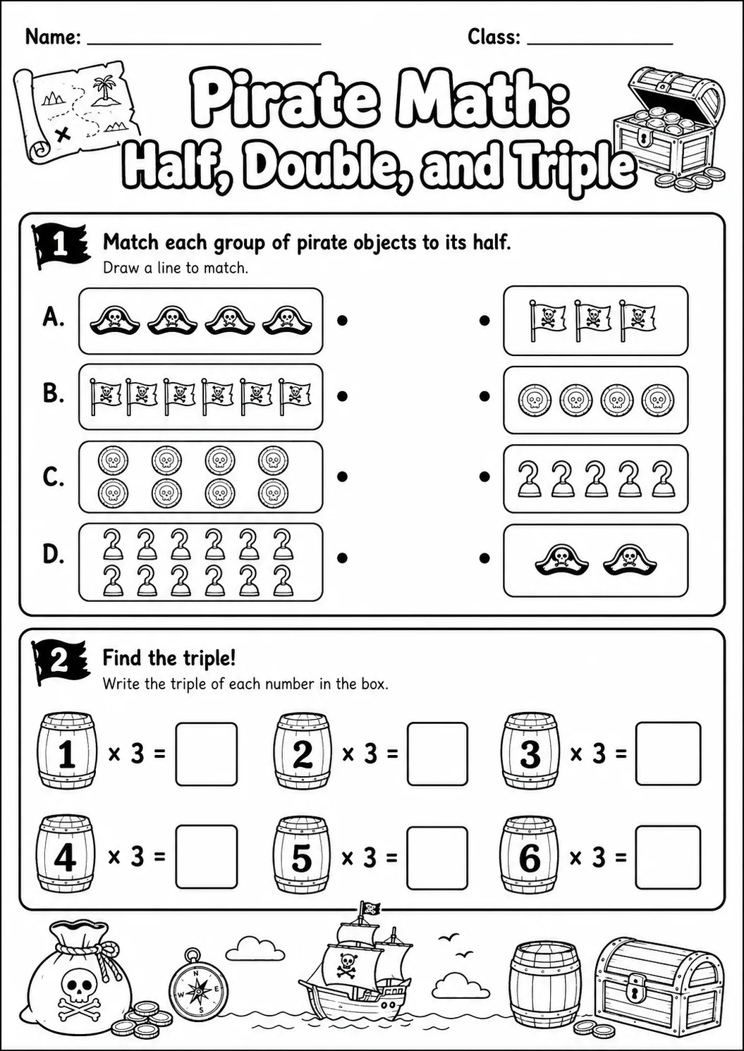 Pirate Math: Position and Direction Worksheet Pack page 2 printable Pirate Math preview