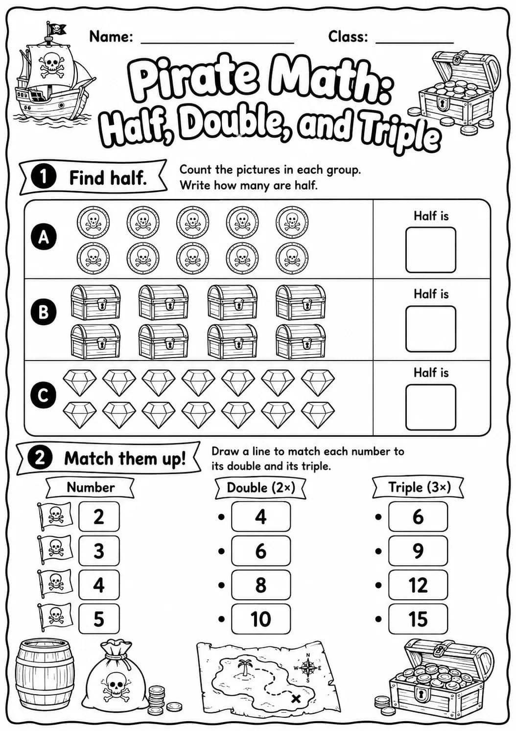 Pirate Math: Position and Direction Worksheet Pack page 3 printable Pirate Math preview