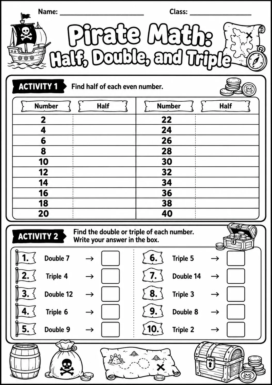 Pirate Math: Position and Direction Worksheet Pack page 4 printable Pirate Math preview