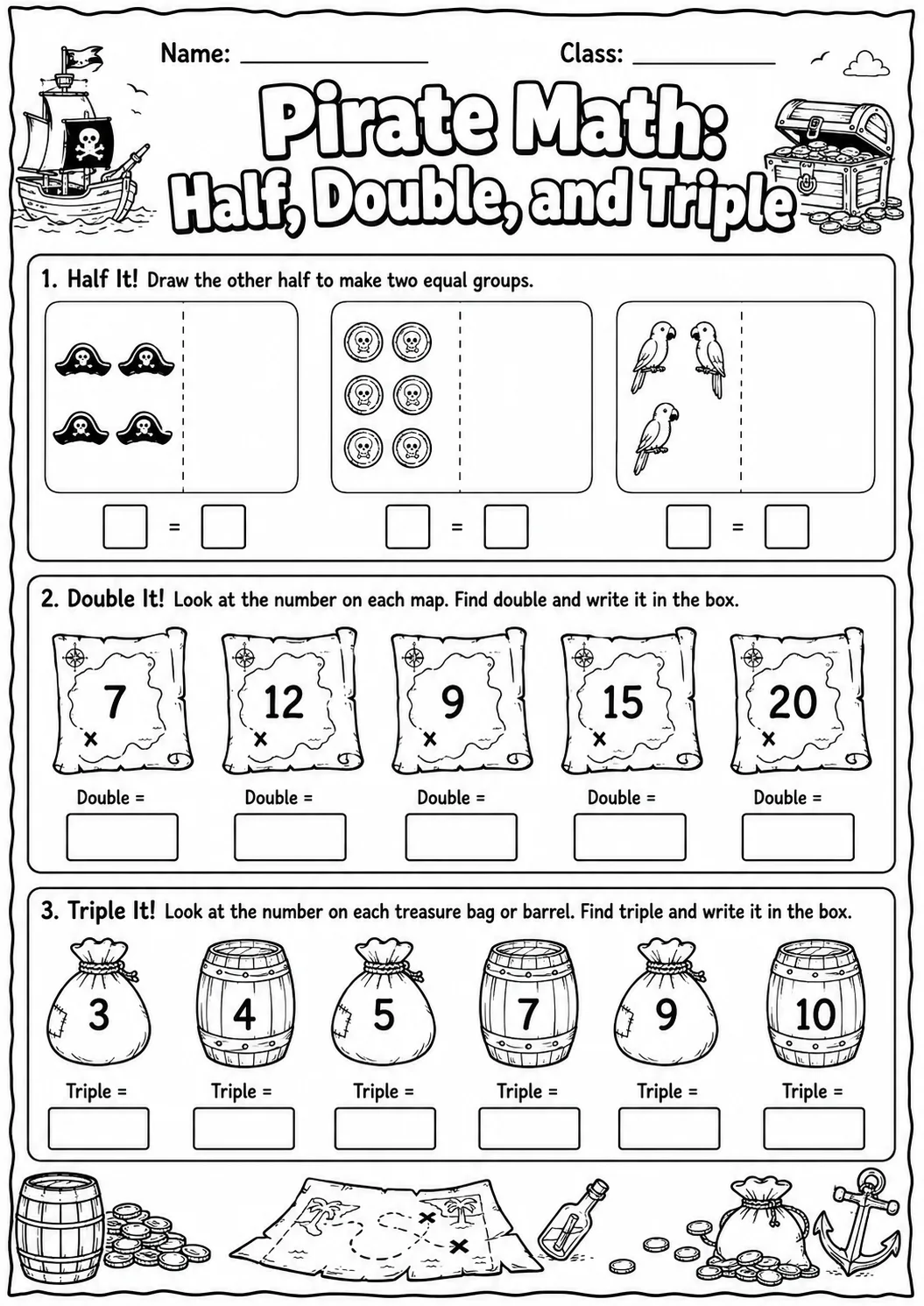 Pirate Math: Position and Direction Worksheet Pack page 5 printable Pirate Math preview