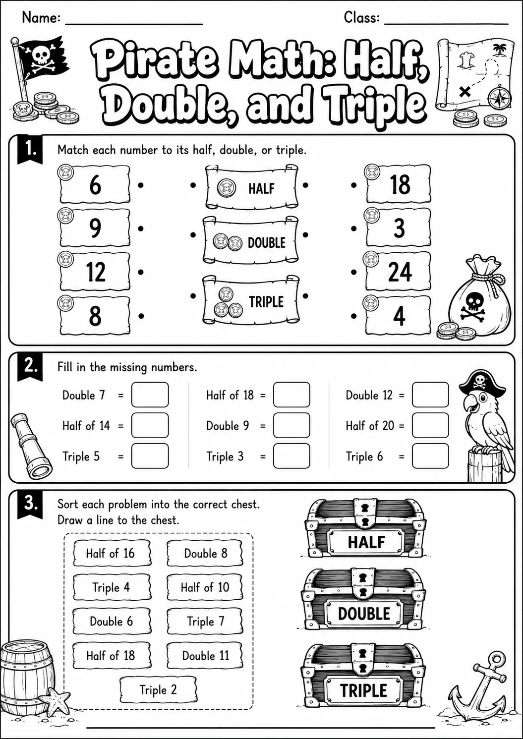 Pirate Math: Position and Direction Worksheet Pack page 6 printable Pirate Math preview