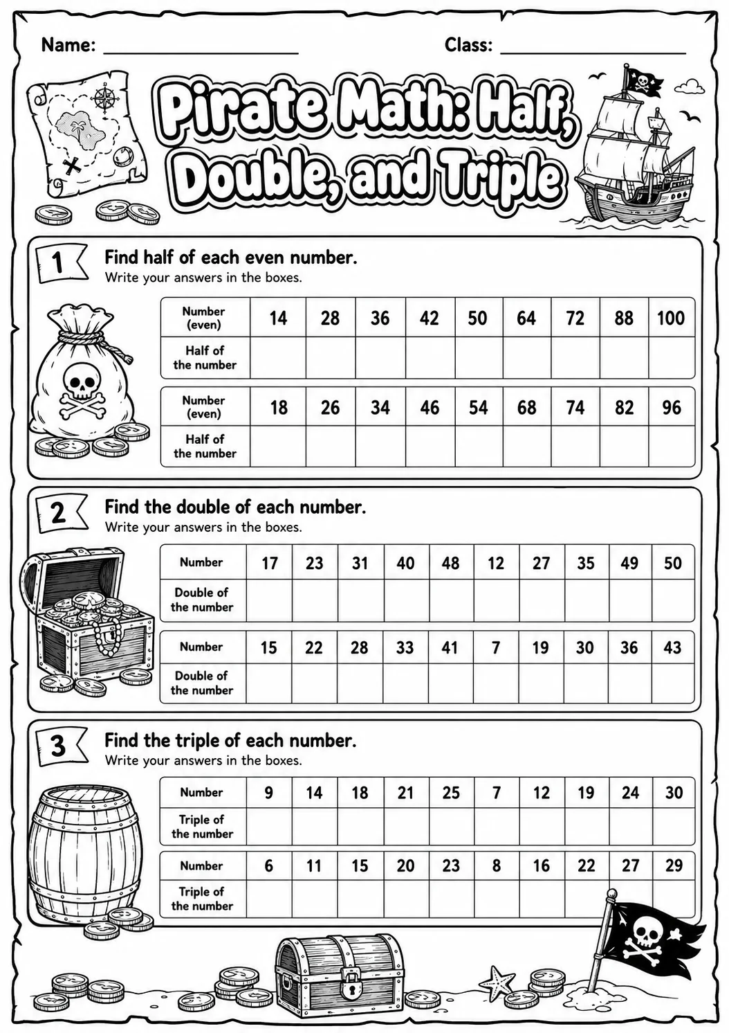 Pirate Math: Position and Direction Worksheet Pack page 7 printable Pirate Math preview