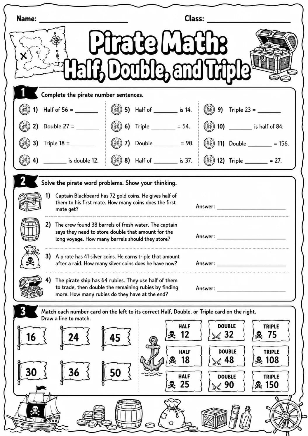 Pirate Math: Position and Direction Worksheet Pack page 8 printable Pirate Math preview
