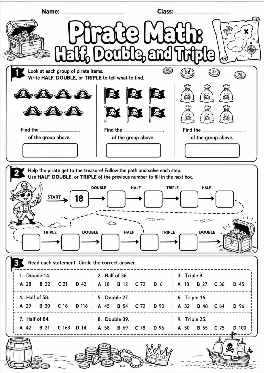 Pirate Math: Position and Direction Worksheet Pack page 9 printable Pirate Math preview