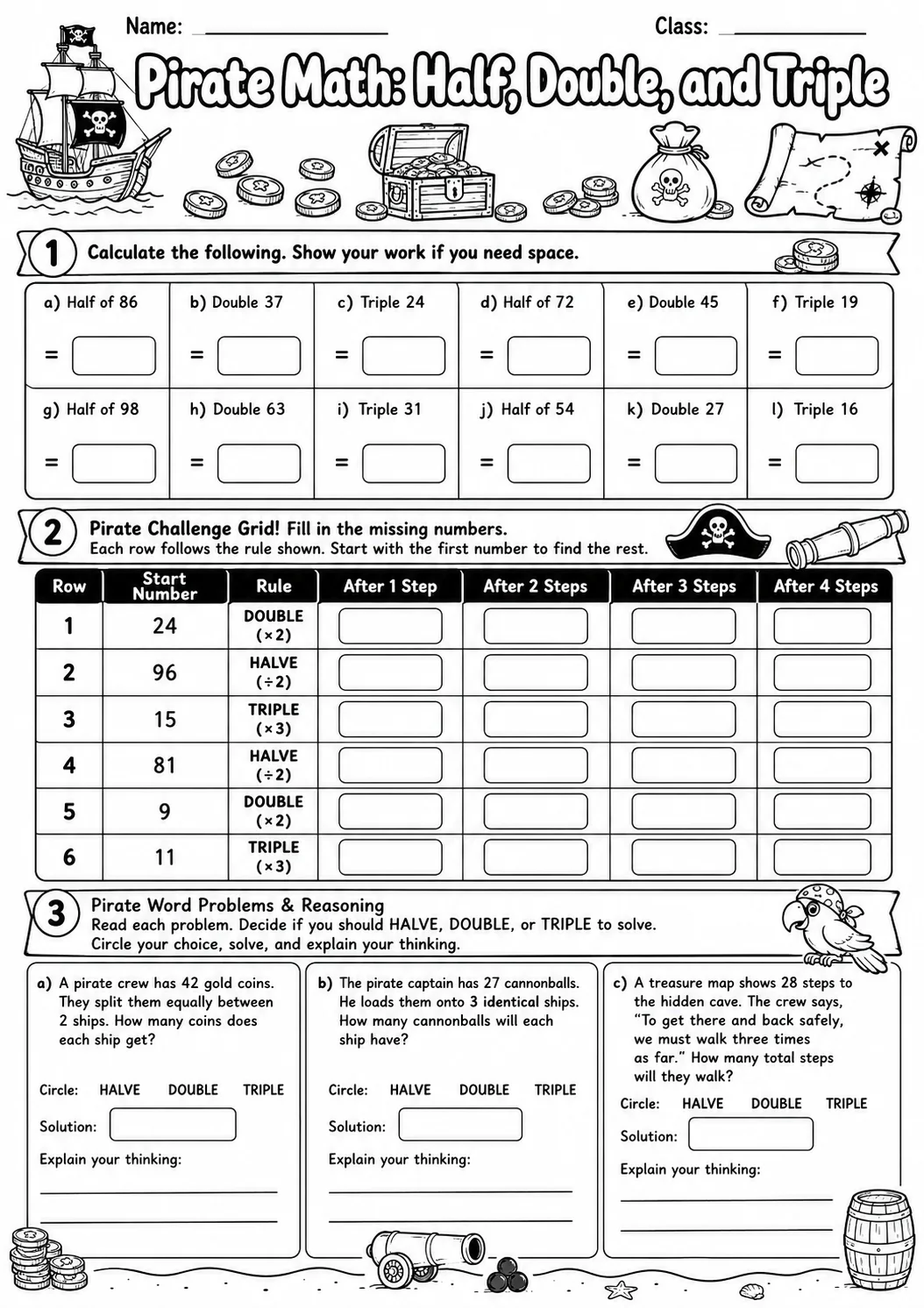 Pirate Math: Position and Direction Worksheet Pack page 10 printable Pirate Math preview