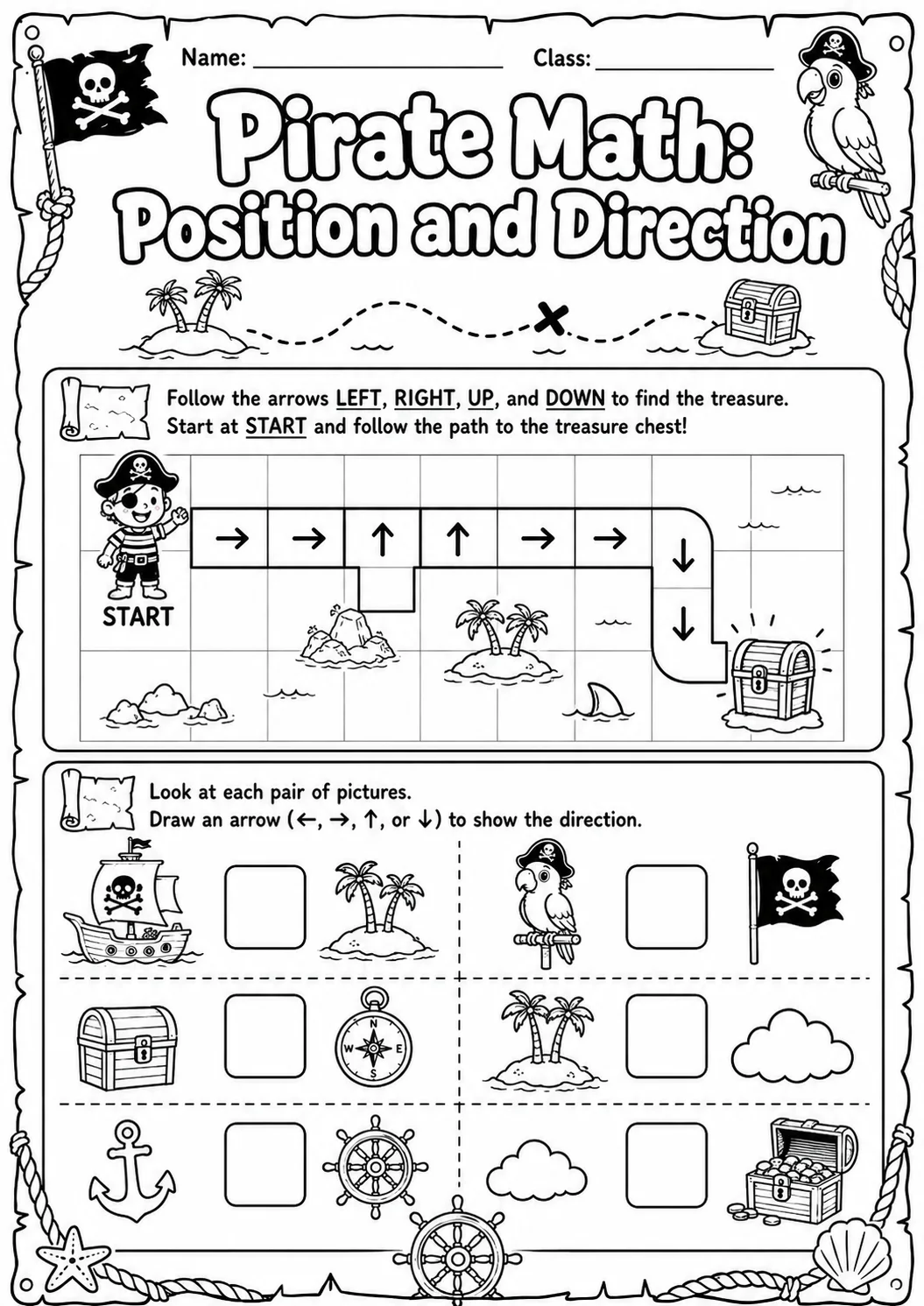 Pirate Math: Position and Direction Worksheet Pack page 3 printable Pirate Math preview