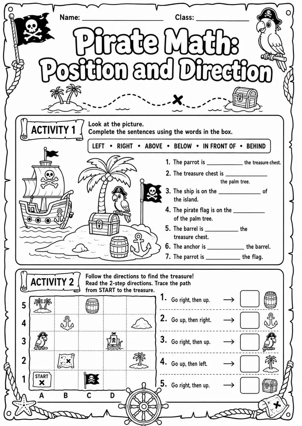 Pirate Math: Position and Direction Worksheet Pack page 4 printable Pirate Math preview