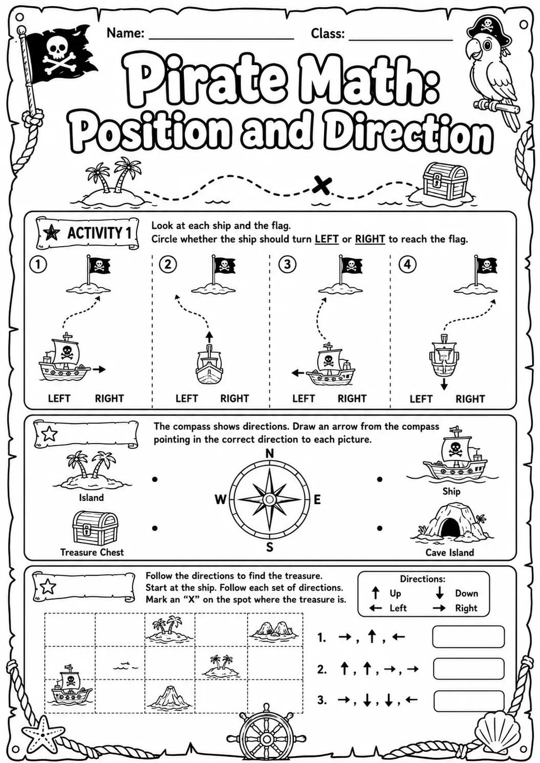 Pirate Math: Position and Direction Worksheet Pack page 5 printable Pirate Math preview