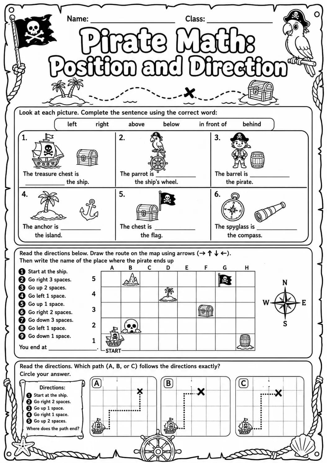 Pirate Math: Position and Direction Worksheet Pack page 10 printable Pirate Math preview