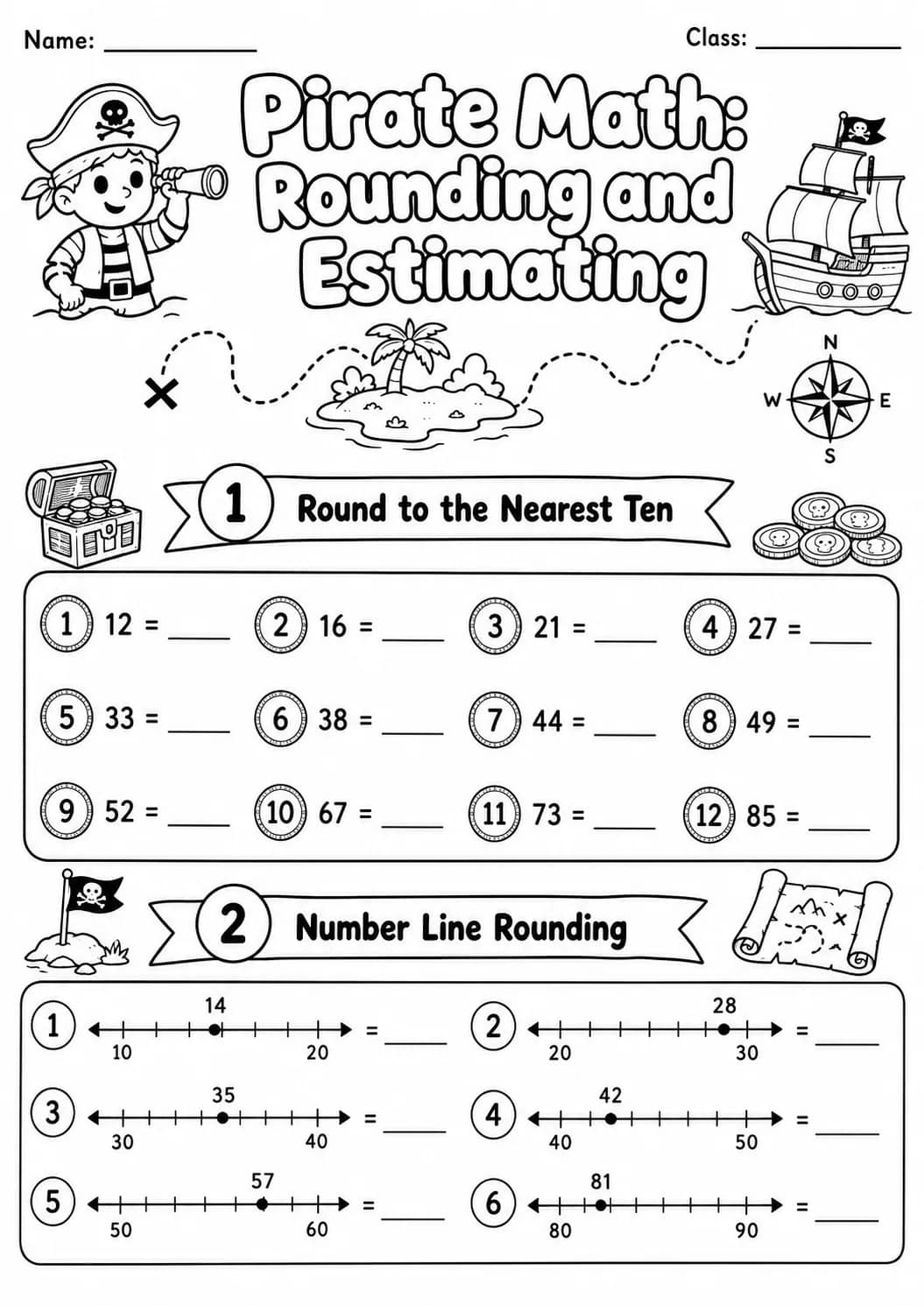 Pirate Math: Position and Direction Worksheet Pack printable Pirate Math worksheet preview from KiwiBee