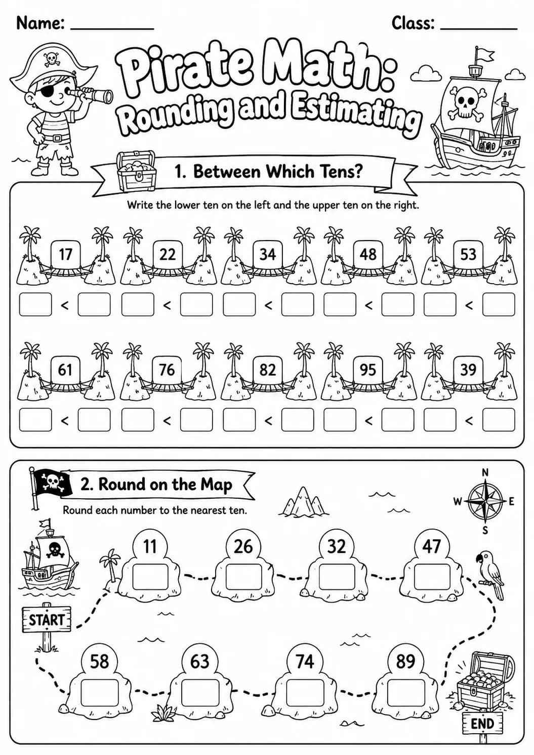 Pirate Math: Position and Direction Worksheet Pack page 3 printable Pirate Math preview