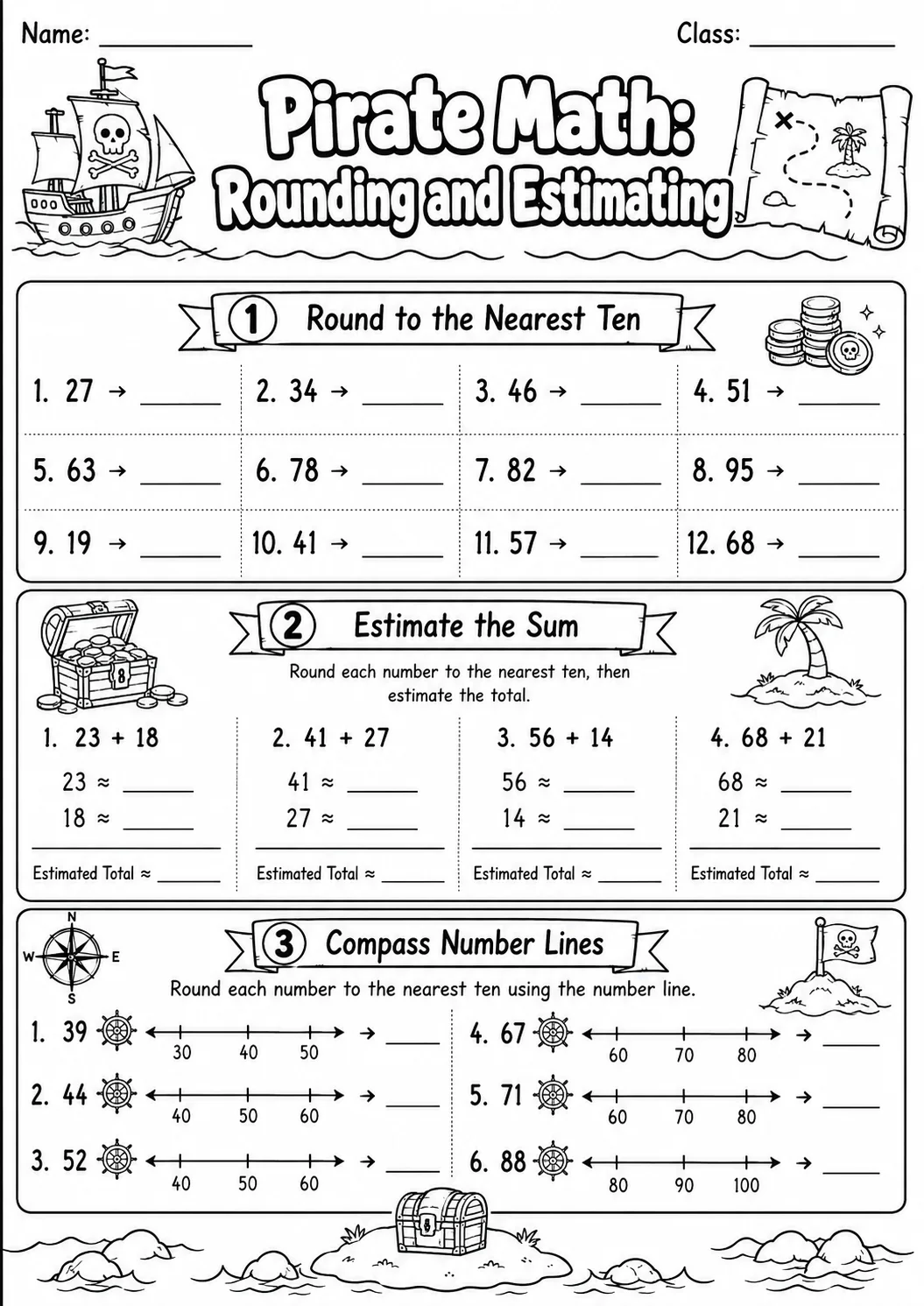 Pirate Math: Position and Direction Worksheet Pack page 4 printable Pirate Math preview