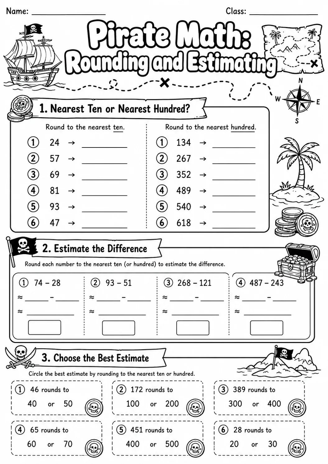 Pirate Math: Position and Direction Worksheet Pack page 6 printable Pirate Math preview