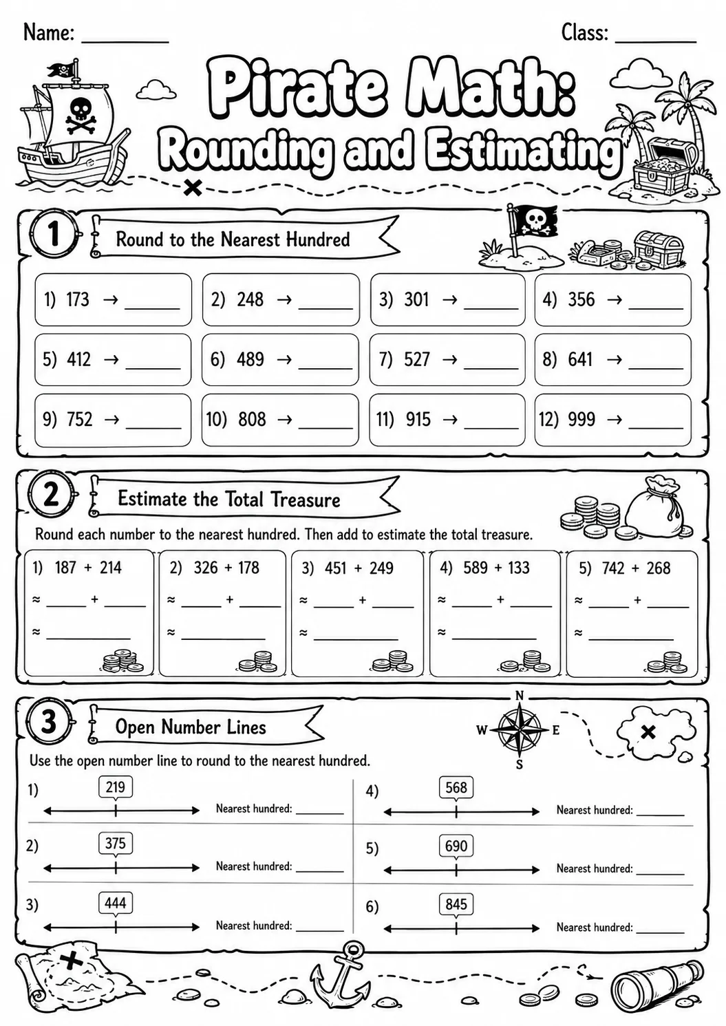 Pirate Math: Position and Direction Worksheet Pack page 7 printable Pirate Math preview