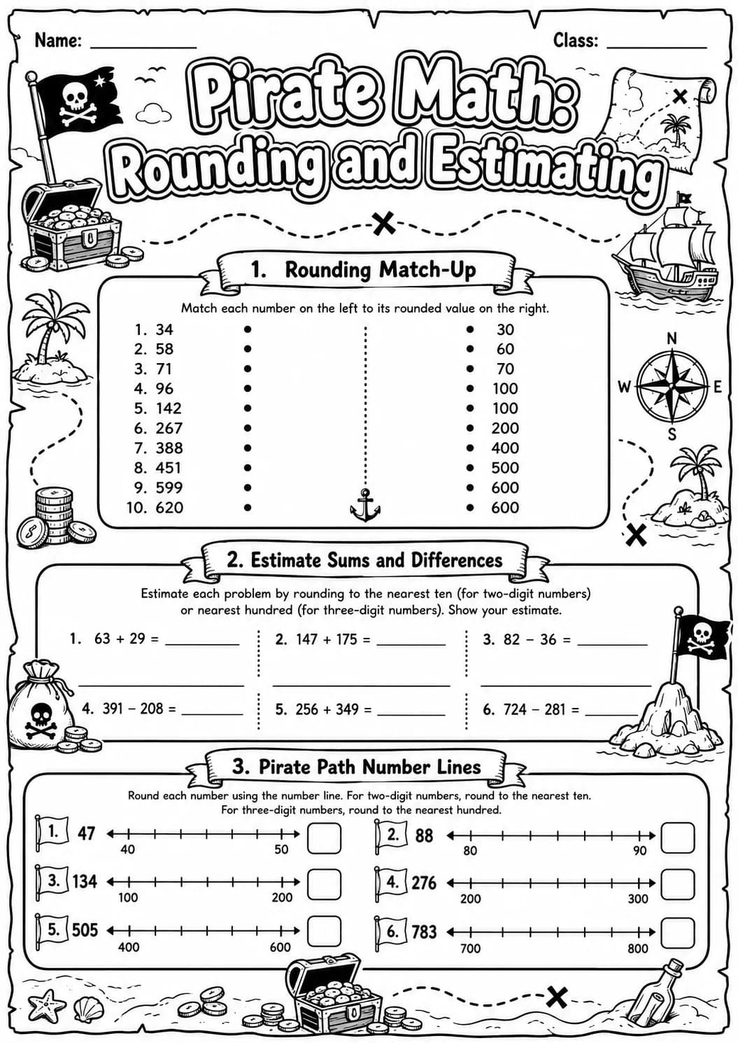 Pirate Math: Position and Direction Worksheet Pack page 8 printable Pirate Math preview