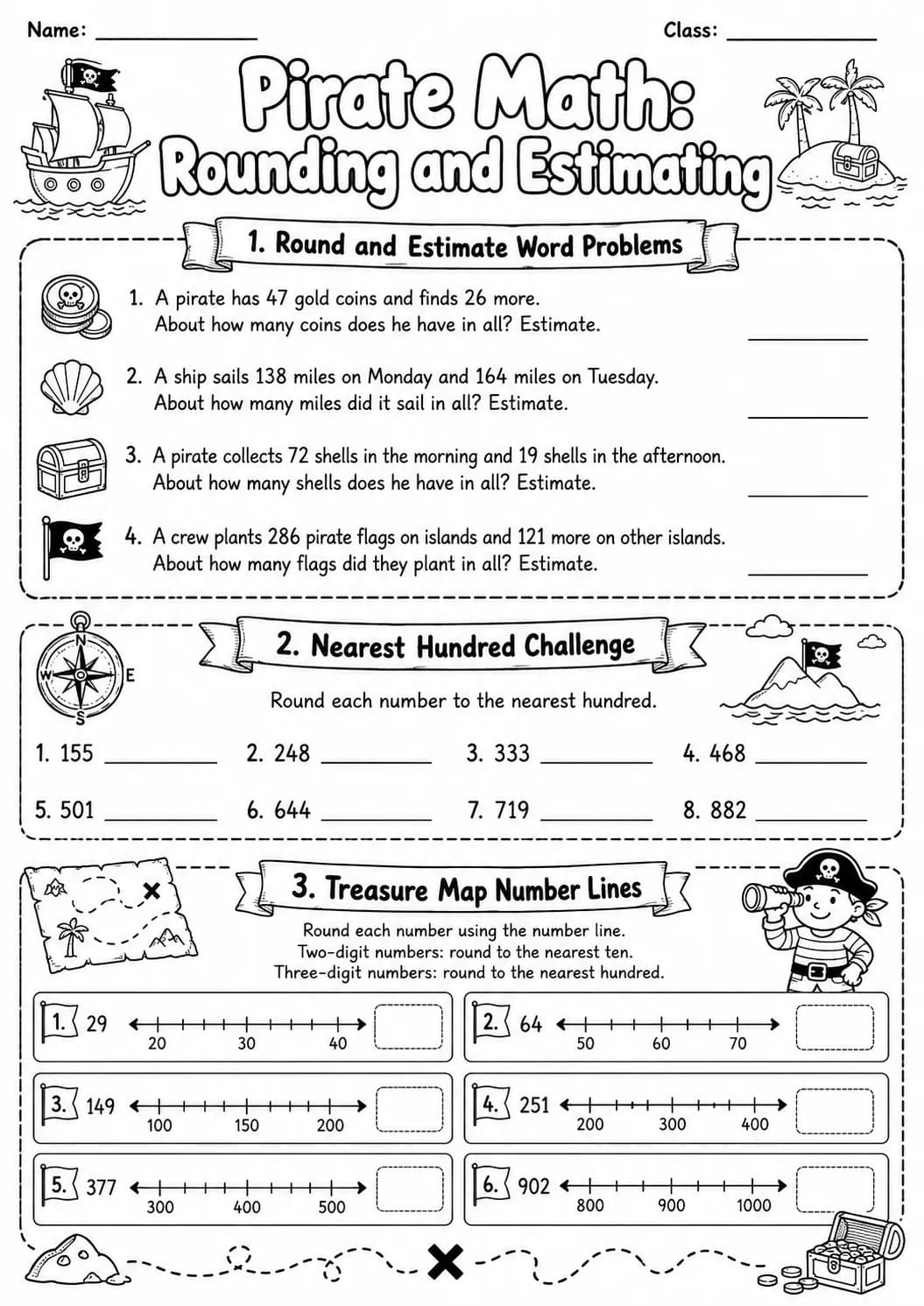Pirate Math: Position and Direction Worksheet Pack page 9 printable Pirate Math preview