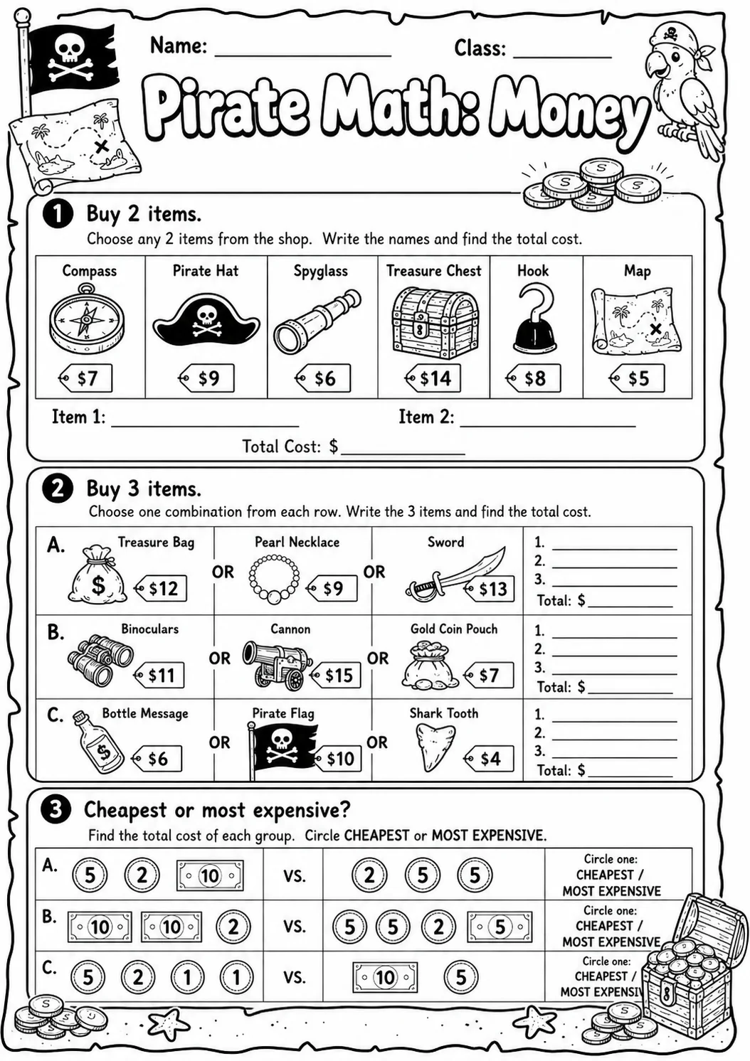 Pirate Math: Position and Direction Worksheet Pack page 2 printable Pirate Math preview
