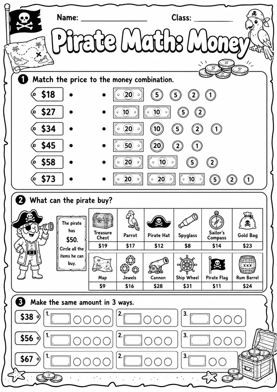 Pirate Math: Position and Direction Worksheet Pack page 5 printable Pirate Math preview